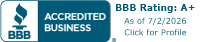 Better Business Bureau A+ accredited business rating